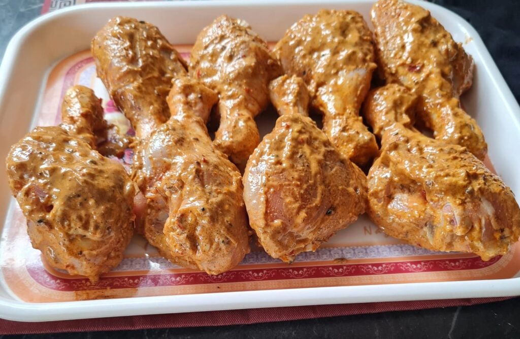 Marinated chicken drumsticks ready for the air fryer