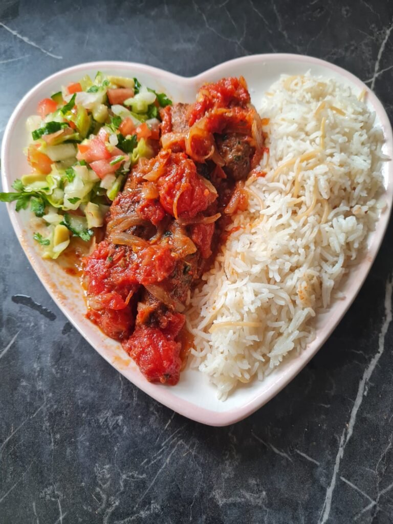 air fryer lamb kofta with rice and salad