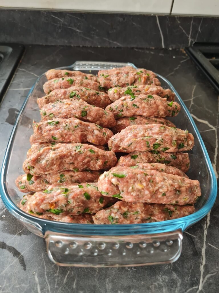 Lamb koftas shaped and ready to cook